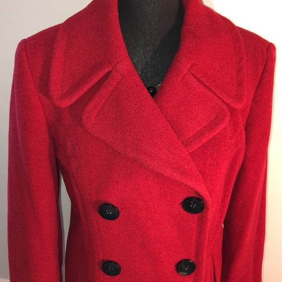 Style & Co. Red wool blend pea coat double breasted with black buttons - Picture 2 of 6